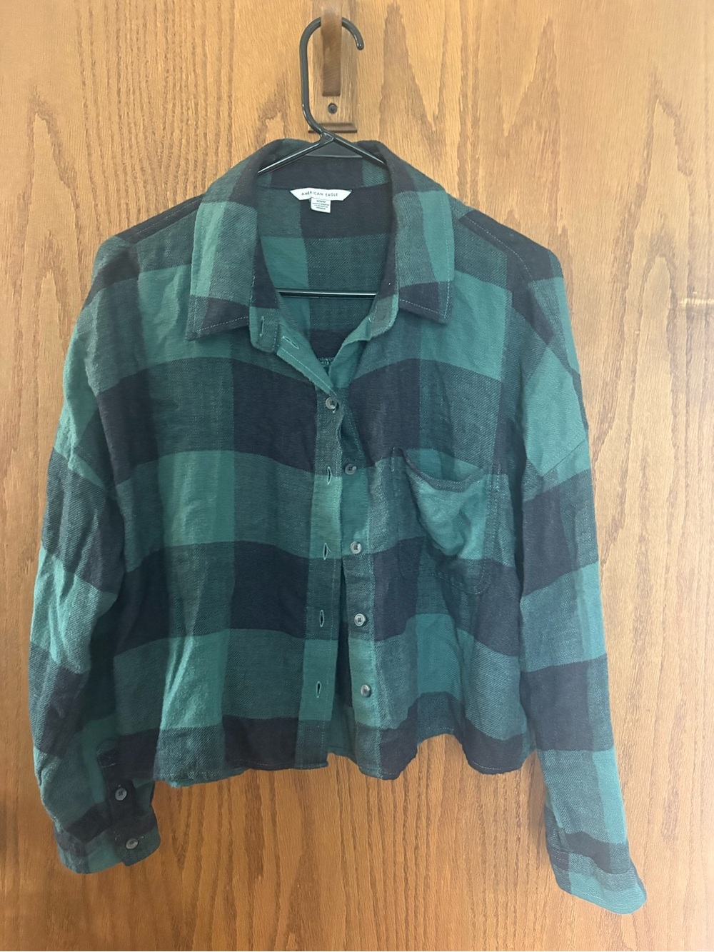 American Eagle Outfitters Green and Black Plaid Button-Down Shirt